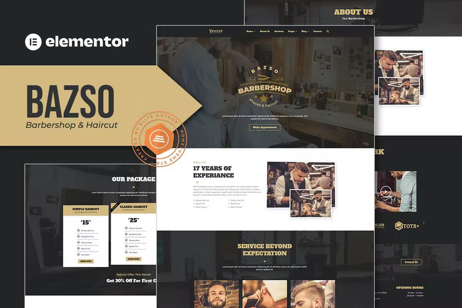 BAZSO – BARBERSHOP ELEMENTOR TEMPLATE KIT